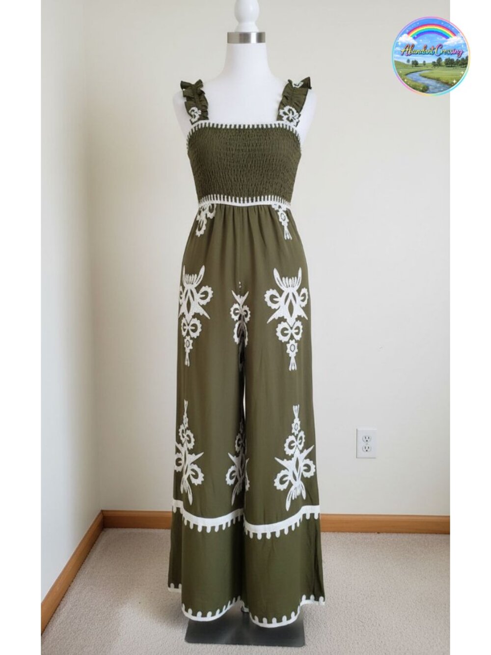 Women's Boho Wide Leg Smocked Sleeveless Jumpsuit Size M